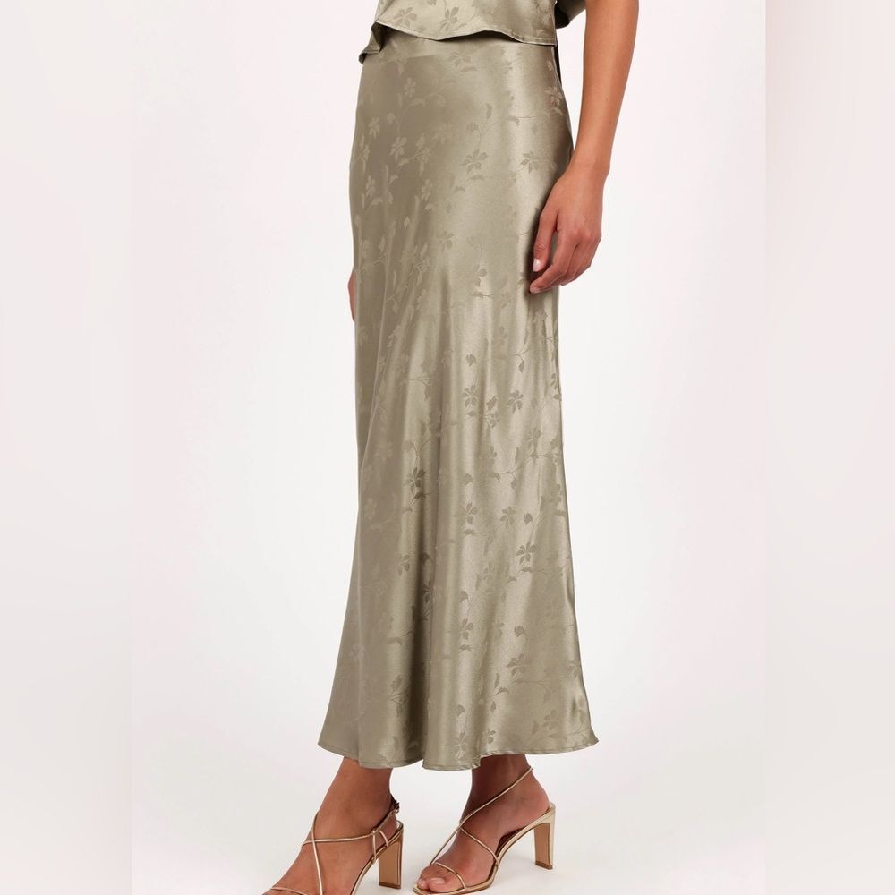 NEW Petal & Pup Belle Olive Satin Floral Maxi Skirt M